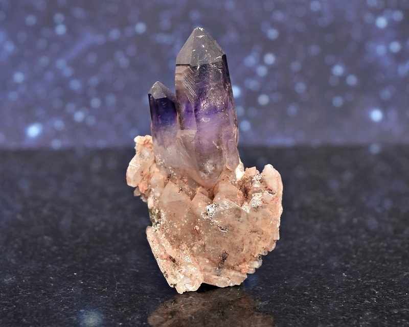 Brandberg from Namibia double terminated crystal point with polished window and a rainbow Manifestation crystal